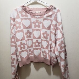 Debut Blush and White Heart Floral Sweater